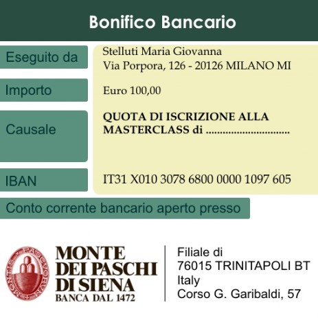 Bonifico iscrizione Masterclass